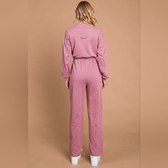 Culture Code Full Size Button Up Drawstring Waist Straight Jumpsuit - Picture 2 of 4